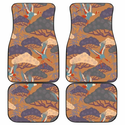 Bonsai Bamboo Stork Japanese Pattern Brown Theme Front And Back Car Mats