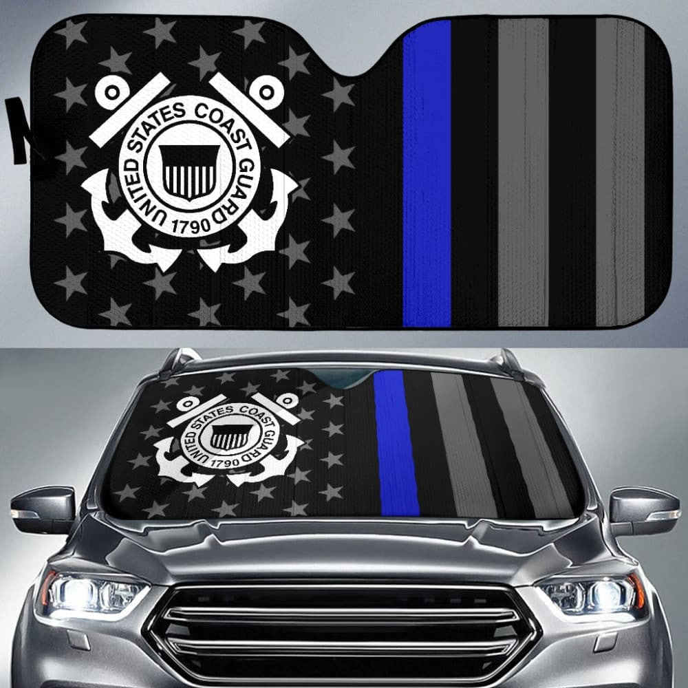 Thin Blue Line American Flag US Coast Guard Car Auto Sun Shades Custom
