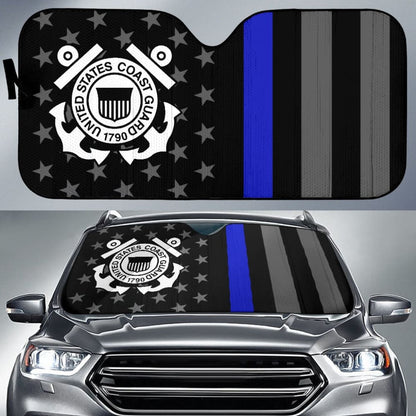 Thin Blue Line American Flag US Coast Guard Car Auto Sun Shades Custom