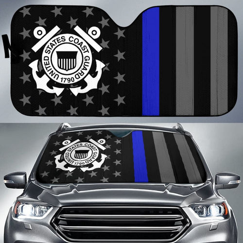 Thin Blue Line American Flag US Coast Guard Car Auto Sun Shades Custom