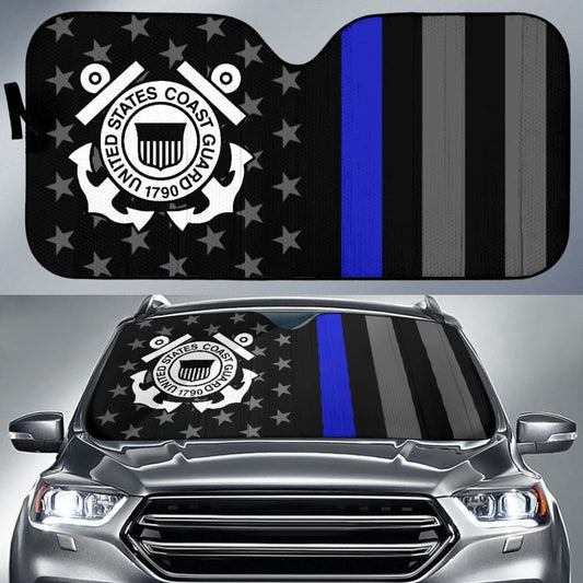 Thin Blue Line American Flag US Coast Guard Car Auto Sun Shades Custom
