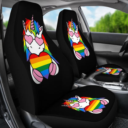 Pride LGBT Unicorn Car Seat Covers Custom Rainbow Gifts Idea Car Accessories