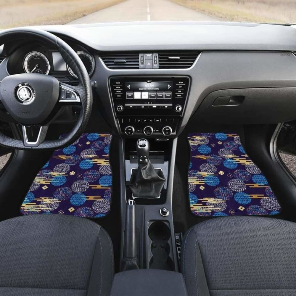 Blue Japanese Pattern Cloud Wave Flower Front And Back Car Mats