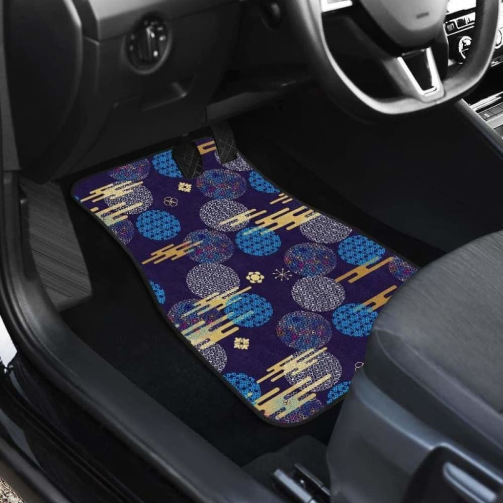 Blue Japanese Pattern Cloud Wave Flower Front And Back Car Mats