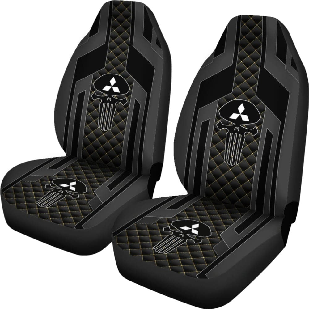 Black Themed Punisher Skull Mitsubishi Car Seat Covers