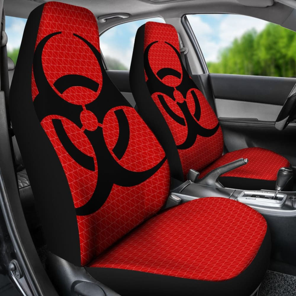 Black Biohazard Sign Red Background Car Seats Covers