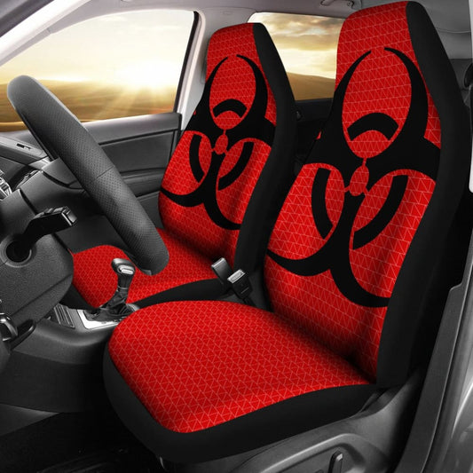 Black Biohazard Sign Red Background Car Seats Covers
