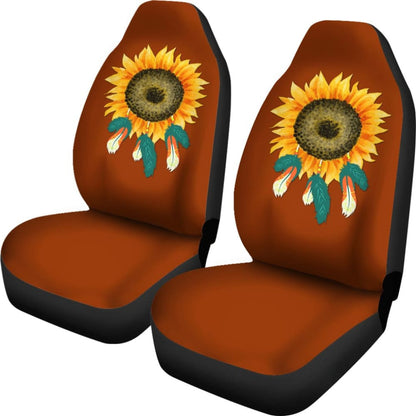Sunflower Indigenous American Feathers Dreamcatcher Car Seat Covers