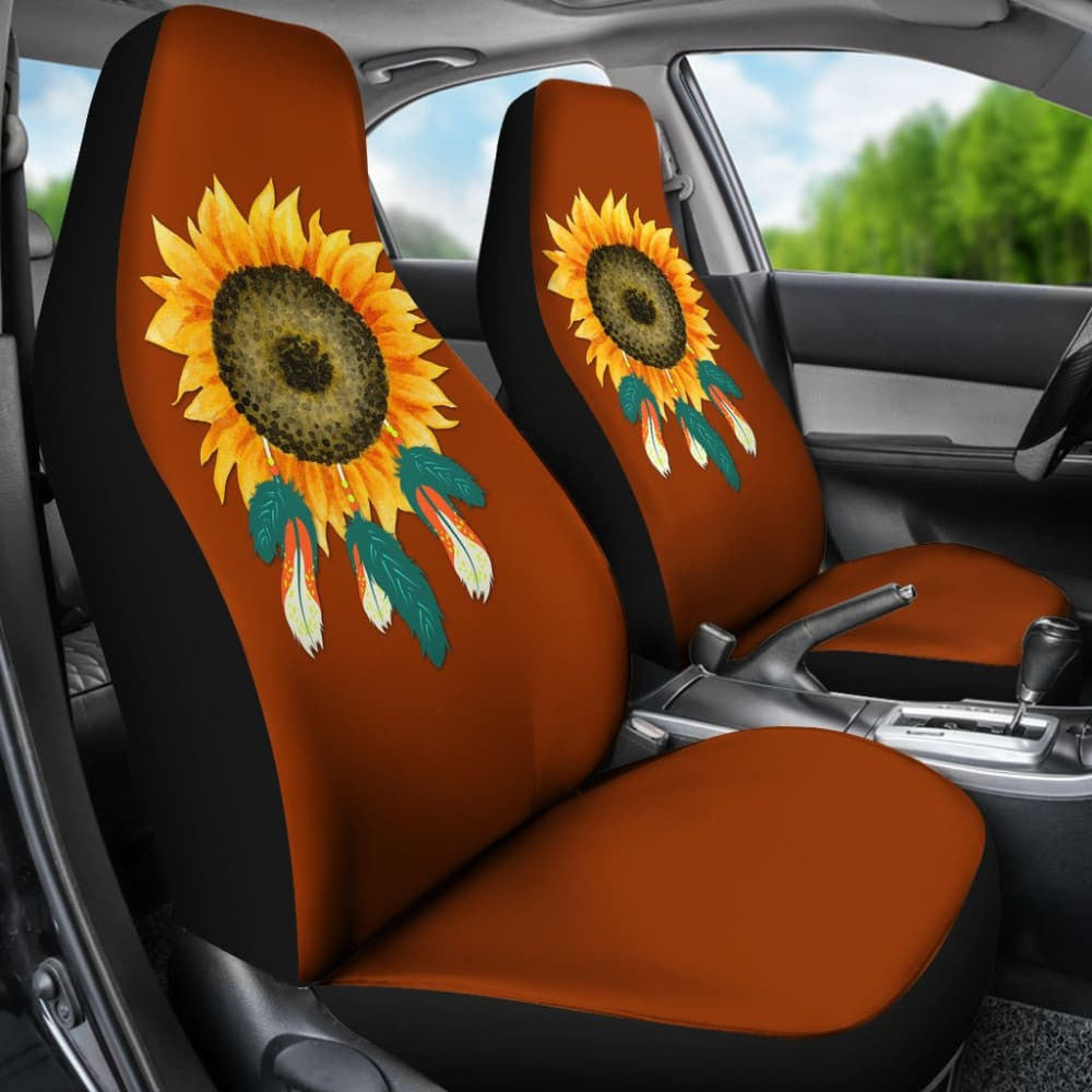 Sunflower Indigenous American Feathers Dreamcatcher Car Seat Covers