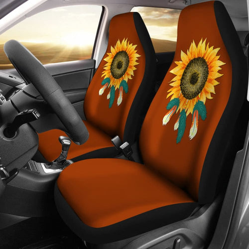 Sunflower Indigenous American Feathers Dreamcatcher Car Seat Covers