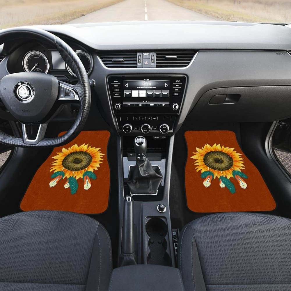 Sunflower Indigenous American Feathers Dreamcatcher Car Floor Mats