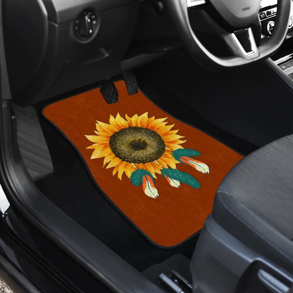 Sunflower Indigenous American Feathers Dreamcatcher Car Floor Mats