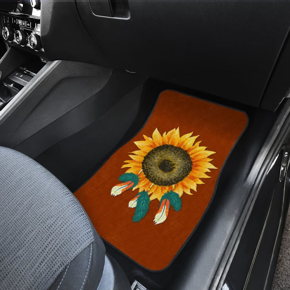 Sunflower Indigenous American Feathers Dreamcatcher Car Floor Mats