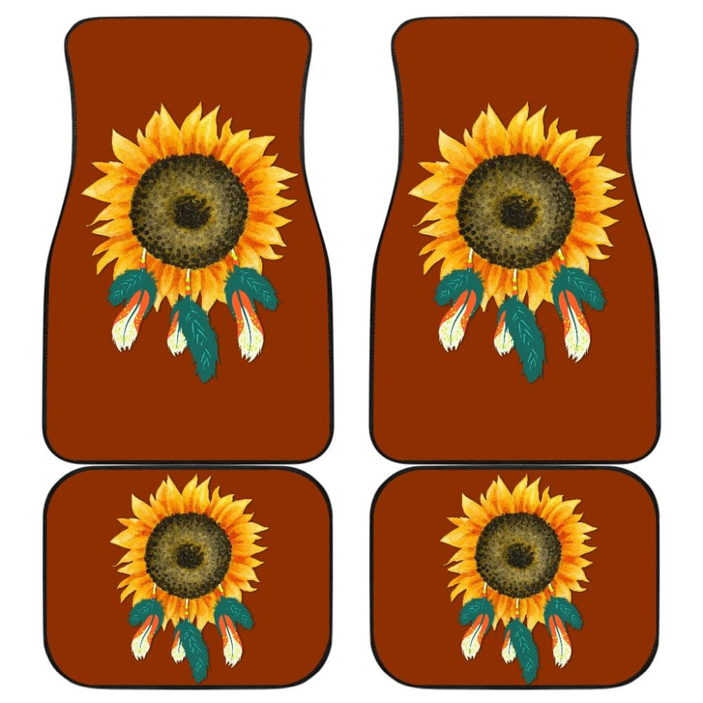 Sunflower Indigenous American Feathers Dreamcatcher Car Floor Mats