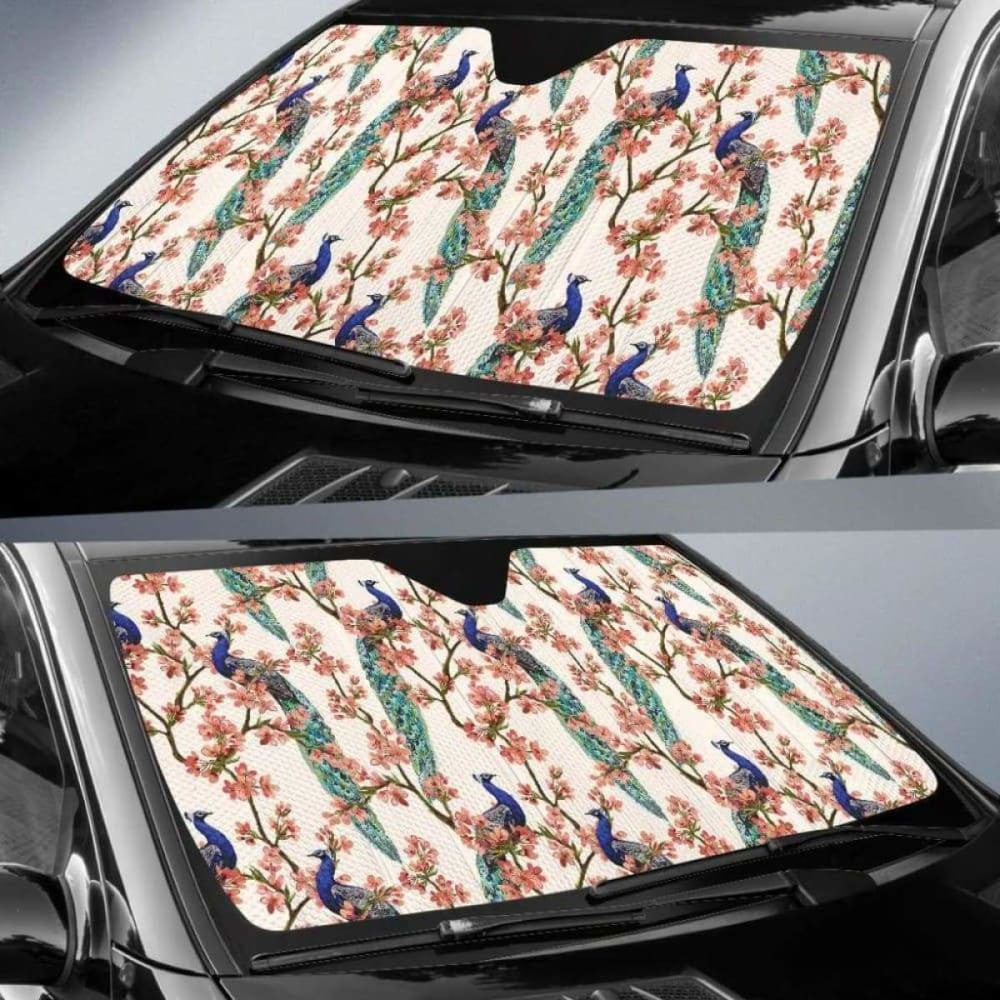 Peacock Tropical Flower Pattern Car Auto Sun Shades