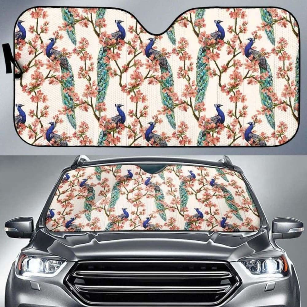 Peacock Tropical Flower Pattern Car Auto Sun Shades