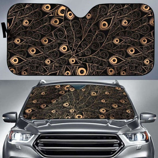 Gold Peacock Feather Pattern Car Auto Sun Shades