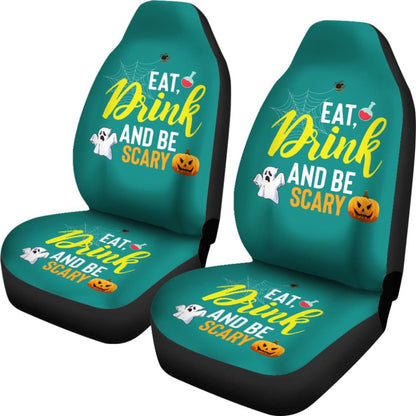 Eat, Drink And Be Scary Ghost Halloween Custom Car Seat Covers