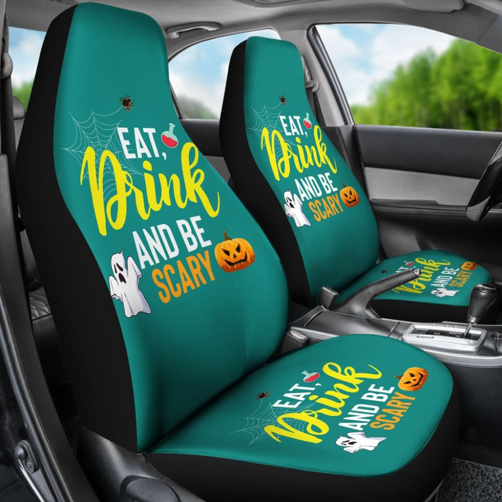 Eat, Drink And Be Scary Ghost Halloween Custom Car Seat Covers