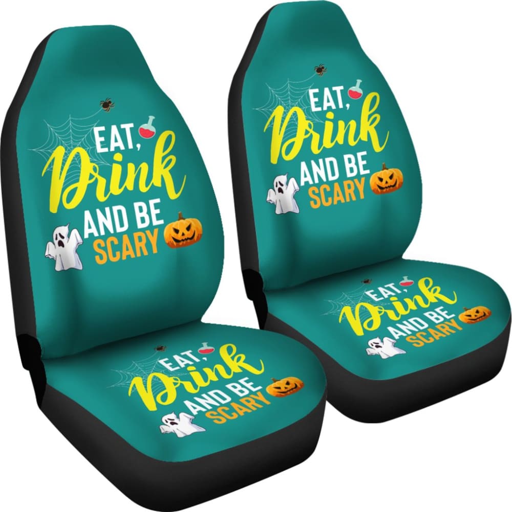 Eat, Drink And Be Scary Ghost Halloween Custom Car Seat Covers