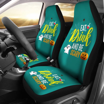 Eat, Drink And Be Scary Ghost Halloween Custom Car Seat Covers