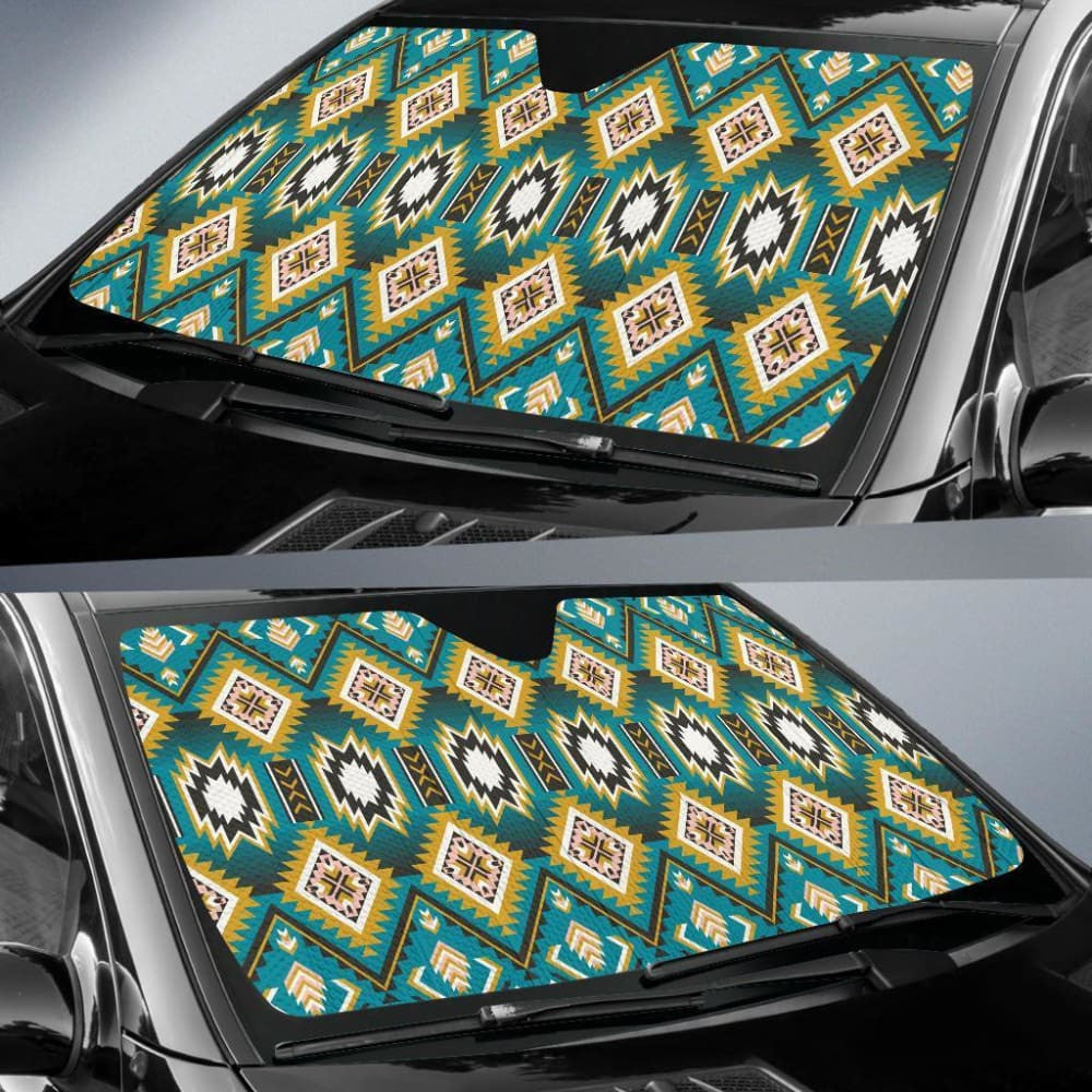 Turquoise Blue Color Native Ameican Design Auto Sun Shades