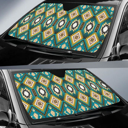 Turquoise Blue Color Native Ameican Design Auto Sun Shades