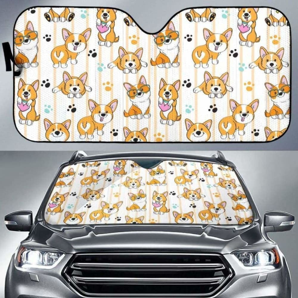 Cute Dog Corgi Striped Background Pattern Car Auto Sun Shades