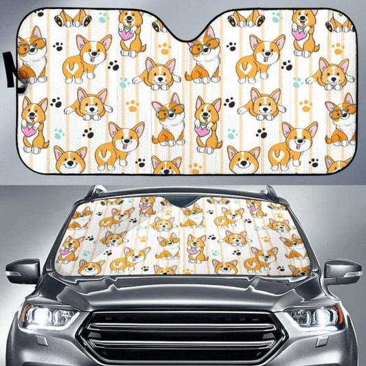 Cute Dog Corgi Striped Background Pattern Car Auto Sun Shades