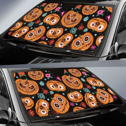 Pumpkin Flowers Spiderweb Halloween Theme Car Auto Sun Shades