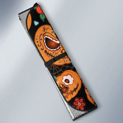 Pumpkin Flowers Spiderweb Halloween Theme Car Auto Sun Shades