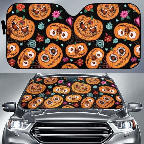 Pumpkin Flowers Spiderweb Halloween Theme Car Auto Sun Shades