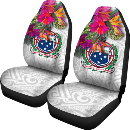 Samoa Car Seat Covers Polynesian Hibiscus White Pattern -