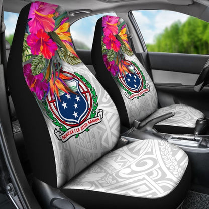 Samoa Car Seat Covers Polynesian Hibiscus White Pattern -