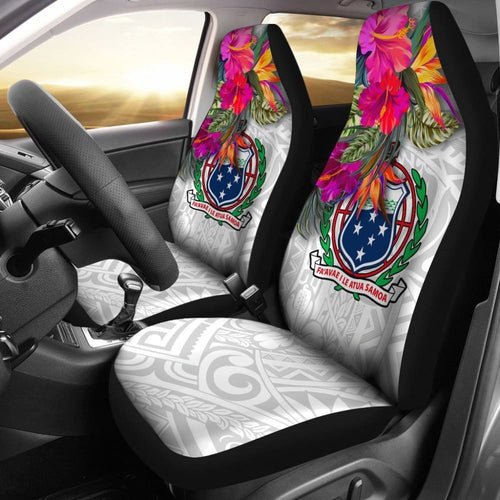 Samoa Car Seat Covers Polynesian Hibiscus White Pattern -