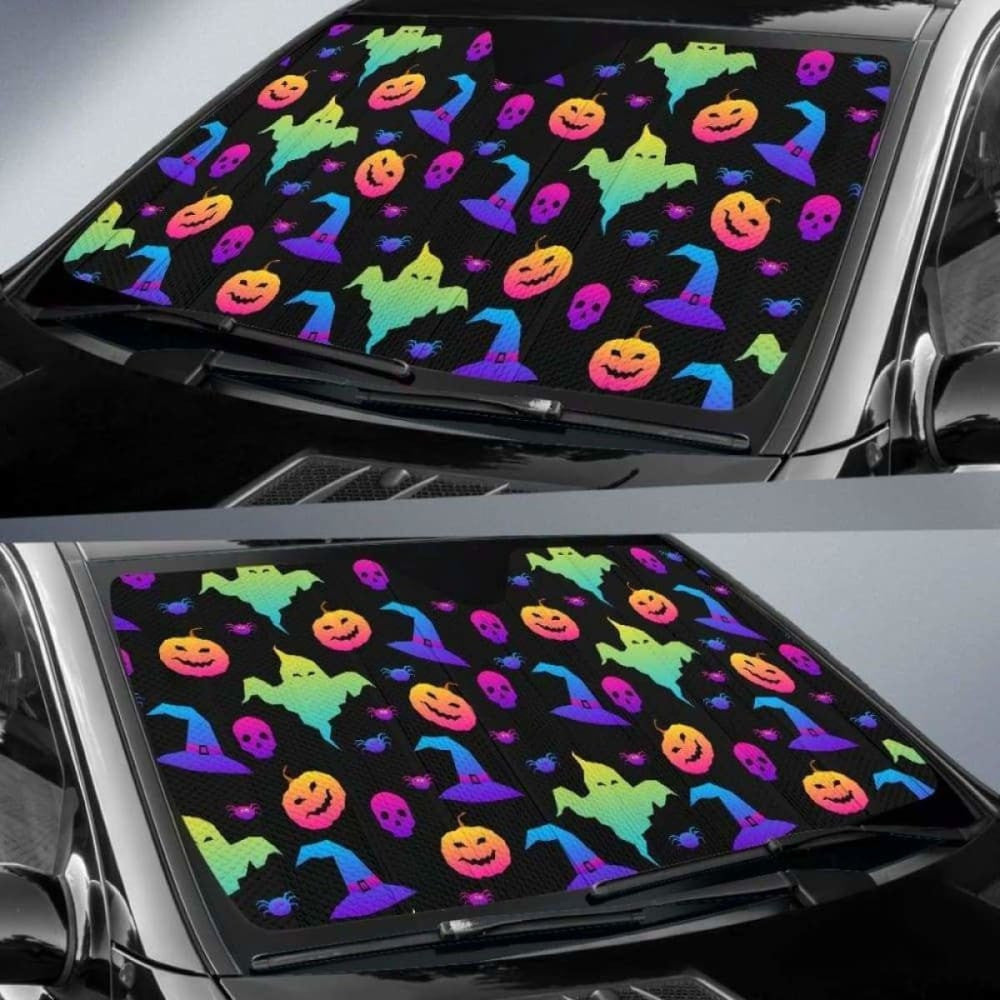 Colorful Halloween Background Car Auto Sun Shades