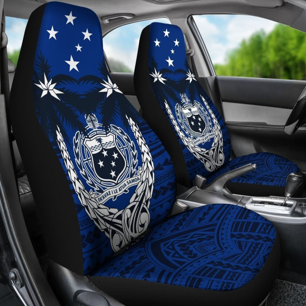 Samoa Car Seat Covers - Samoa Coat Of Arms Cocout Tree (Blue) -