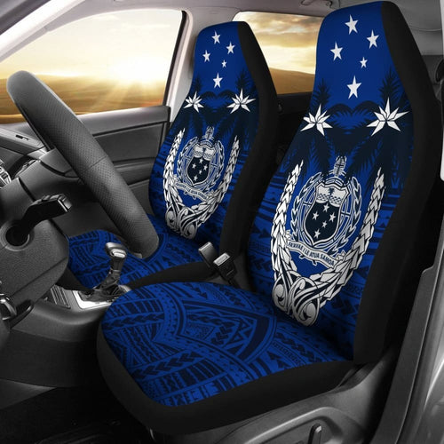 Samoa Car Seat Covers - Samoa Coat Of Arms Cocout Tree (Blue) -