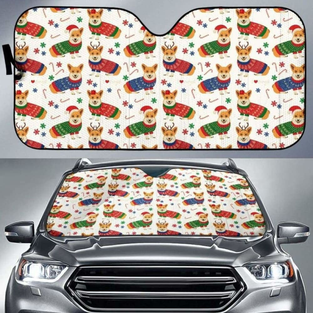 Corgi Christmas Pattern Car Auto Sun Shades
