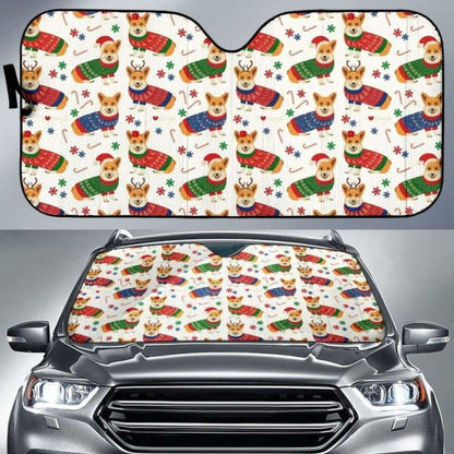 Corgi Christmas Pattern Car Auto Sun Shades