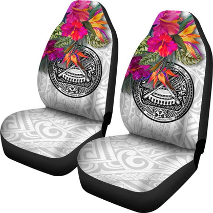 American Samoa Car Seat Covers Hibiscus Polynesian Pattern White -