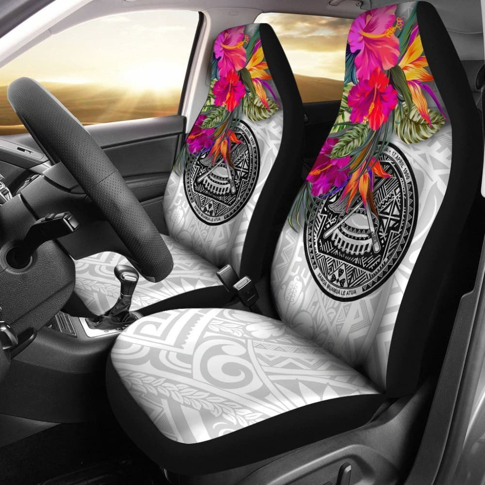 American Samoa Car Seat Covers Hibiscus Polynesian Pattern White -