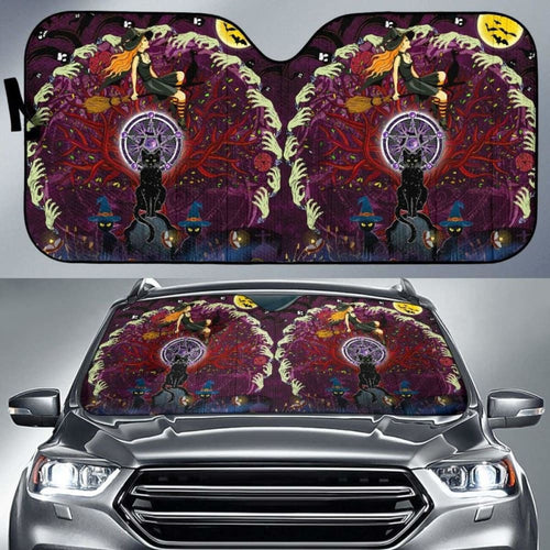 Celtic Samhain Black Cat With Pentagram Symbol Auto Sun Shades - Happy Halloween