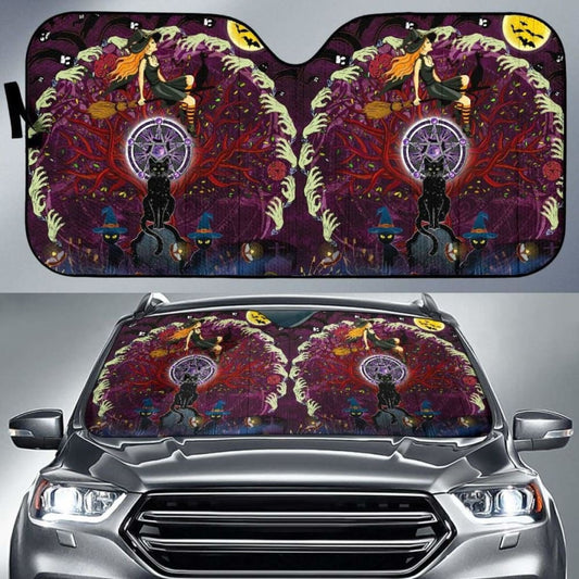 Celtic Samhain Black Cat With Pentagram Symbol Auto Sun Shades - Happy Halloween