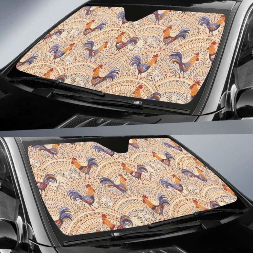 Cute Rooster Chicken Cock Floral Ornament Background Car Auto Sun Shades