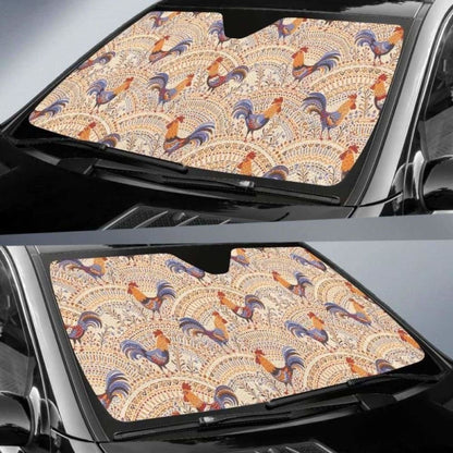 Cute Rooster Chicken Cock Floral Ornament Background Car Auto Sun Shades