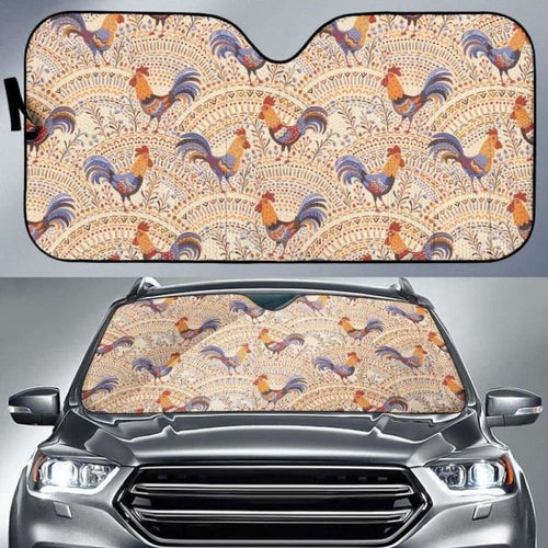 Cute Rooster Chicken Cock Floral Ornament Background Car Auto Sun Shades