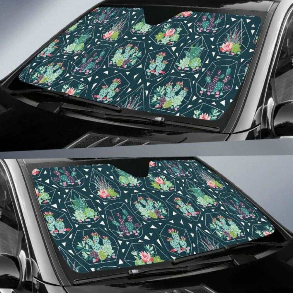 Cactus Glass Terrarium Pattern Car Auto Sun Shades
