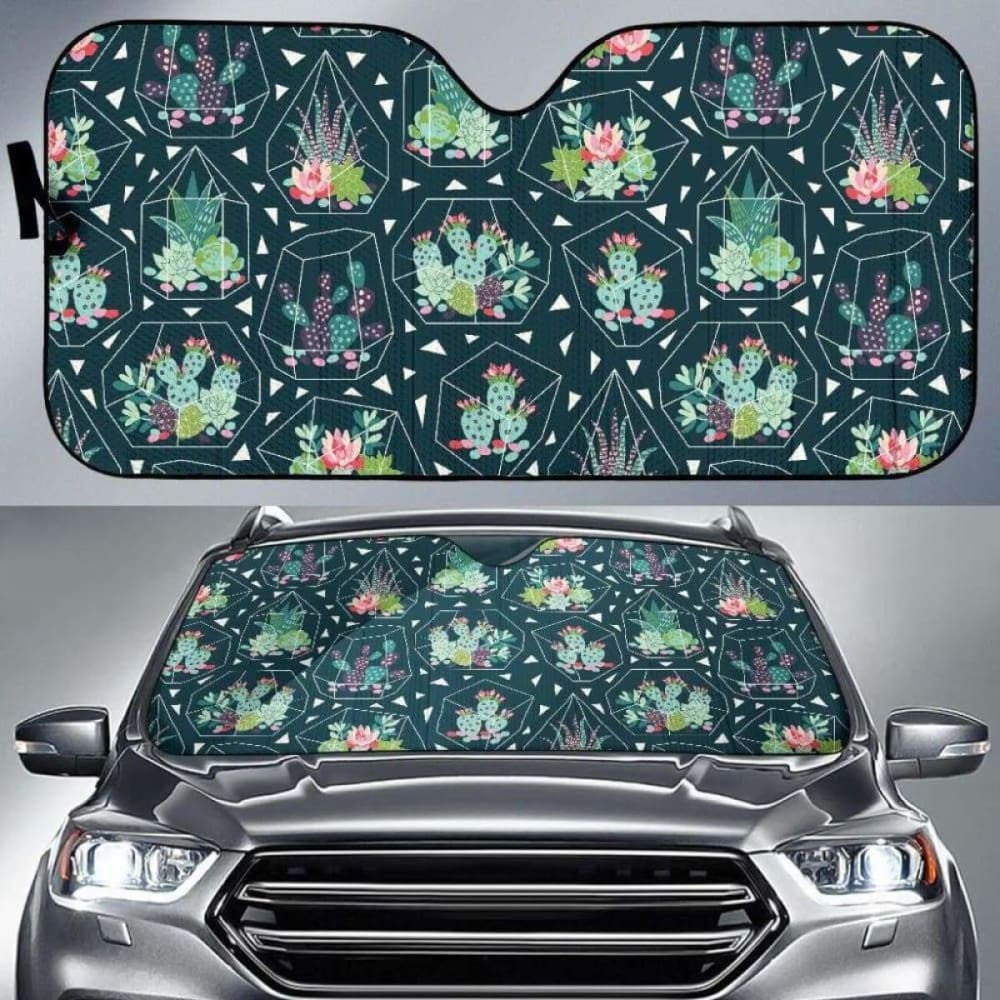 Cactus Glass Terrarium Pattern Car Auto Sun Shades