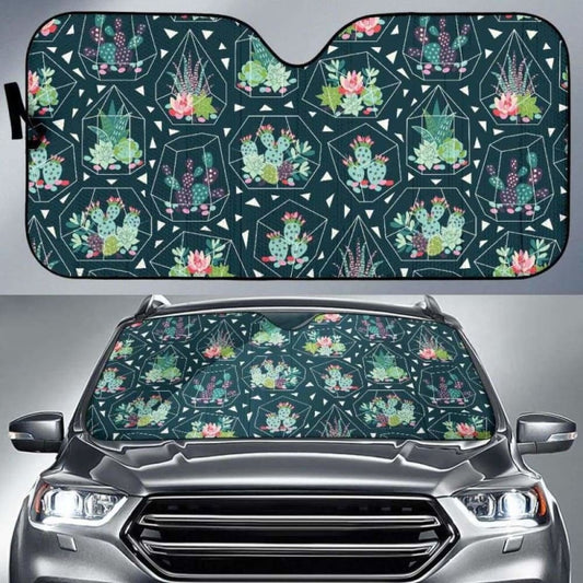 Cactus Glass Terrarium Pattern Car Auto Sun Shades